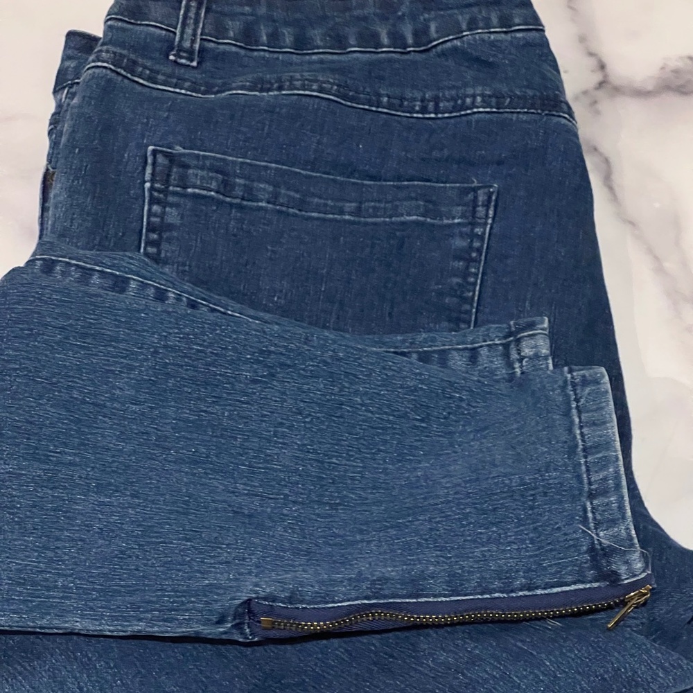 Woman Within Blue Jeans Straight Leg with Zipper Detail at Ankle Stretch Sz14W